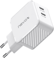 Nevox 45W Dual USB-C (PD) QC3.0 GaN Charger (White, PD 3.0, QC 3.0)