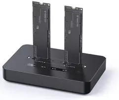 Gembird Stalinio kompiuterio prijungimo stotelė su dviem SSD diskais, USB Type-C, M.2 NVMe (ir SATA), juoda