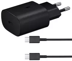 „Samsung EP-TA800EBE“ kelioninis įkroviklis | 25 W | USB-C | su pridedamu USB-C–USB-C laidu | juodas
