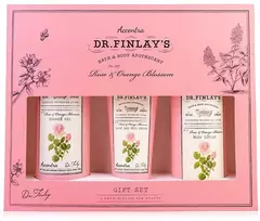 „Accentra“ vonios rinkinys DR. FINLAY`S dovanų dėžutėje: rožių ir apelsinų žiedų aromatas, dušo želė 240 ml, kūno losjonas 190 ml, rankų ir nagų kremas 60 ml