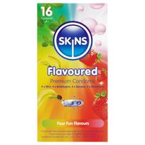 Skins - skonizuoti prezervatyvai - mėtų, kramtomosios gumos, bananų, braškių (16 vnt.)