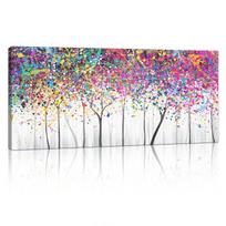 Drobės paveikslas Abstrakcija Didelis Spalvingi dažai Medžiai 120 x 50 cm — svetainės sienų dekoras, moderni drobės spauda, dideli interjero papuošimai, meninė drobės spauda, abstrakcija miegamajam, spalvingas lofto dekoras