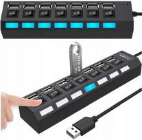 7 prievadų Usb Hub su jungikliais ir Led indikatoriais, Juoda