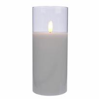 LED žvakė dekoratyviniame baltos spalvos stikle 17,5 cm, 17,5 cm