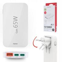 Hama 65w Gan įkroviklis: 2x Usb-c, 1x Usb-a, Pd, Qc, sulankstomas