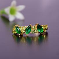 Marquise Emerald and Peridot Engagement Ring – Yellow Gold Plated Cluster Band | Two Birthstone Ring for Women | Anniversary, Wedding, Promise Gift 5 US sidabras