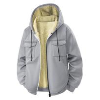 Men's Zip Up Hoodie Jackets Heavyweight Winter Sweatshirt Fleece Sherpa Lined Warm Jacket Outdoor Hooded Windproof Outerwear Coat for Men S šviesiai pilka spalva