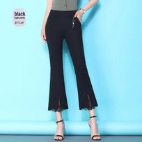 Korean Style High-Waisted Lace Slit Flare Pants for Women - Summer 2025 29 juoda