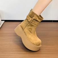 Ankle Boots Fur Women Flats Platform Suede Shoes Designer Dress Woman Boots 2025 New Goth Chelsea Botas Ladies Shoes 35 chaki