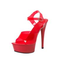 15cm Seksualūs platforminiai stiletto sandalai su kutais - Elegantiški vestuvių ir banketų aukštakulniai 37 raudona