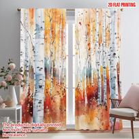 2pcs,2D plane printing Popular Curtain Panels Autumn Birchwoods Versatile Durable Polyester (without rod) Festive for Bedroom, 52.50×116.00 CM 2pcs