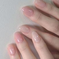 24Pcs Press on Nail Short Almond False Nail Artificial Nail Acrylic Full Cover Stick on Nail Manicure Nail Art 1 gray