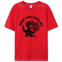 Funny Kitty Cat With Flower Rage Consumes Me Meme Humor Quote Gift Women Men's Cotton T-Shirt Clothing Graphic Tees Tops Shirts S
