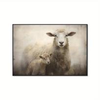 Canvas Painting A Vintage Style Ewe and Lamb Pattern Suitable for Farmhouse Themed Decoration 20x30cm