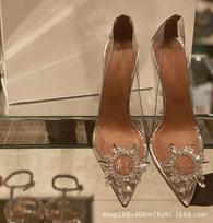 Transparent high heels stiletto 2025 summer new crystal wedding shoes pointed single shoes ins fairy Internet celebrity high heels 34