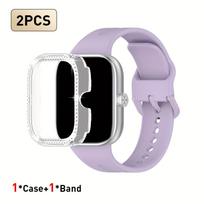2pcs Set For Redmi Watch 5/6 Sport Band Crystal Hollow Protective Case Classic Business Breathable Solid Color Strap For Redmi Watch 5