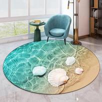 Seaside Beach-Themed Round Rug – Non-Slip Absorbent Floor Mat for Living Room, Bedroom & Bathroom Decor 60cm