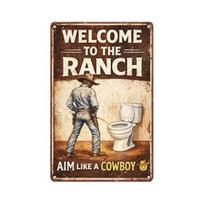 Vintage Funny Western Cowboy Bathroom Metal Sign Aim Like A Cowboy Wall Art Humor Toilet Decoration for Guest Bathroom Restroom S