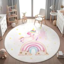 Kid Play Mat Enchanted Unicorn Floral Round Rug for Home Decor Magical Rainbow Playful Floor Mat for Kids Nursery Bedroom Decor 80cm x 80cm