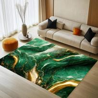 Black Gold Marble Area Rug – Greek Key Border Print Carpet  Soft Non-Slip Floor Mat for Living Room Bedroom Elegant Modern Decor 50cm x 80cm