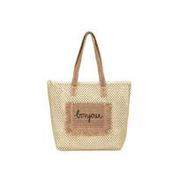 Women's Large Straw Woven Tote Bag, Bjour Letter Fringe Beach Shoulder Handbag, Casual Travel Shopping 2026 New Fashi Bag smėlis