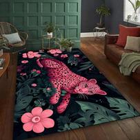 Living Room Rug Night Leopard Wild Style Theme Carpet Non-Slip Soft Easy To Clean Dark Wild Power Decor Area Home Decor Mat 40X60cm
