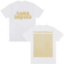 White Oversized Cotton T-Shirt Featuring Tame Impala Iconic Logo and Psychedelic Wave Print for Devoted Fans of the Australian Rock Band S įvairiaspalvis