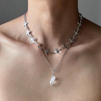 Fashion Personality Sliver Color Flying Birds Chain Irregular White Crystal Pendant Double Layer Necklace for Women Jewelry Gift sidabras