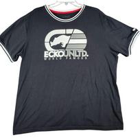Ecko Unltd World Famous Logo Graphic Black White Striped Trim Streetwear Unisex T-Shirt M