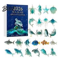 Interactive Family Games 2026 Christmas Advent Calendar 2D Acrylic Marine Animals Pendants Home Interior Decor 24 Day Countdown Box Window B blue