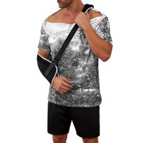 Men's Tie- Print - Recovery Shirt, -Away Short Sleeves, Full Front Closure L juoda