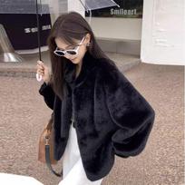 Winter light imitation mink short stand-up collar warm imitation mink plush fur fur integrated coat women S 85-55 kg gray