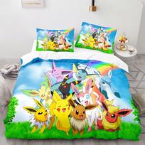 Pokemon Pikachu Patalynės Komplektas 3D Namams Antklodės Užvalkalas Miegamojo Dekoras Vaikams Berniukui Mergaitei Antklodės Užvalkalas Karalienės Karaliaus Dydis 135x200cm-2pcs blue
