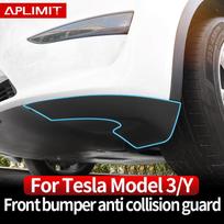 Car Front Bumper Anti-Collision Trim Strip For Tesla -2022 Model 3 Model Y Front Bar Protective Panel Decoration 3 Matte carbon 2 PCS