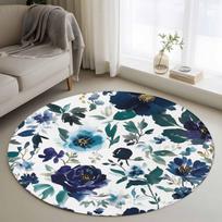 Bohemian Style Flower Round Rug Tropical Home Decor Non-Slip  Carpet Indoor Outdoor Decor Mat for Living Room Bedroom Kitchen 40x40cm