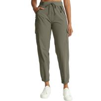 Ladies' Fashionable Color Straight Leg Pants With High Waist Pockets Casual Pants L armijos žalia spalva