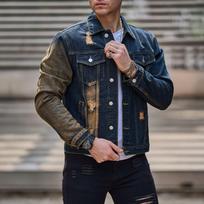 Men's Slim Fit Ripped Denim Jacket Small