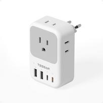 TESSAN Converter Plug for International Power Converter Adapter with 4 AC 2 and 1 Compatible with and other European countries Type-C Travel, USB-C balta