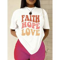 European Size Women's Faith Hope Love God T-Shirt White Short Sleeve Round Neck Casual Casual Attire with Faith/Hope/Love Print S balta