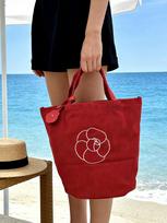 Chanel Women's Red Canvas Tote Bag with large capacity raudona