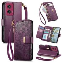Flowers Leaves Zipper Wallet Leather Phone Case with Strap For Motorola Moto Edge 50 Fusion