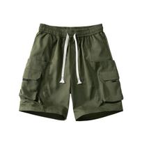 Summer Men's Cropped Pants With Multiple Pockets, Loose Fit Sports And Casual Pants, Men's Workwear Shorts L armijos žalia spalva