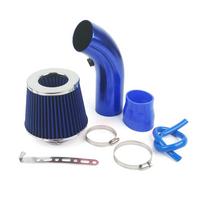 Universal 76mm Car Racing Cold Air Intake System Turbo Induction Pipe Tube Kit Aluminum With Cone Air Filter Inlet mėlyna