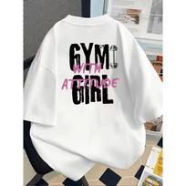 Men Women'S Gym with Attitude Graphic Tee Black Casual T-Shirt with Pink White Letter Print Short Sleeve Round Neck S