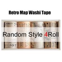4Rolls/Pack Map Washi Tapes with Metal Carving Craft Knife DIY Decorative Stationery Suitable for Hand Account Journal Diary ZYF
