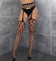 3Xl Plus Size Women'S Fishnet Stockings Patterned High Waist Fishnet Tights Fishnet Hollow Floral Thigh High Pantyhose Mesh Sock One Size(45-85kg) black
