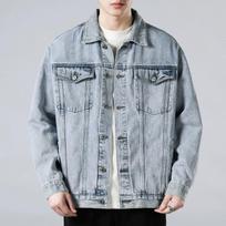 Spring and Autumn Black Denim Jacket Men's Korean Version of Loose Retro All-match Tooling Jacket Top M mėlyna
