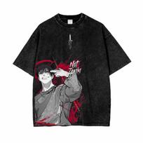 Washed Retro Men'S And Women'S Pure Cotton Wind And Black Back War Spell Loose T-Shirt Animation Street Even S