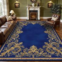 Persian Retro Large Living Room Sofa Carpet Blue-gold Washable Antiskid Decoration Bedroom Rug Soft Luxury Large Area Study Mat 40x120cm