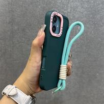 Fashion Lens Collision Color Wrist Strap Cases for For Iphone 17 16 15 14 13 12 11 Pro Max Plus 17 Air Matte Silicone Lanyard Cover for iPhone 14 Pro